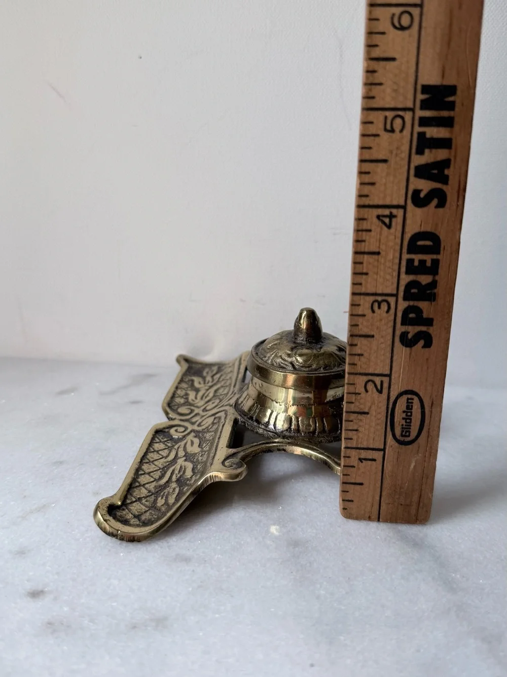 Brass Ink Well and Pen Rest - Antique-Style Brass Finish